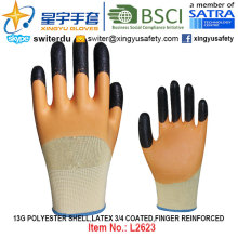 13G латексная оболочка из полиэфира с покрытием 3/4, усиленные перчатки (L2623) с CE, En388, En420, рабочие перчатки